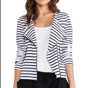 SANCTUARY Prep Moto Jacket in Navy Stripe with Front Zip and Pockets